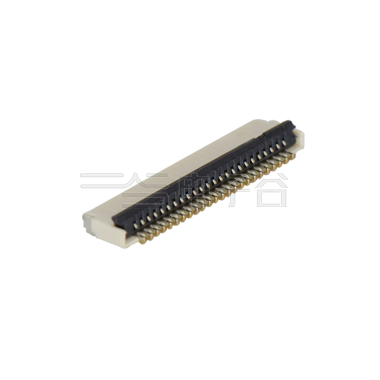 Pitch 0.50mm 90°H1.00mm 卧贴双面接后掀盖 SMT型 FPC 24pin 本色 镀半金接触点及焊接脚点1u，镍底35-60u.